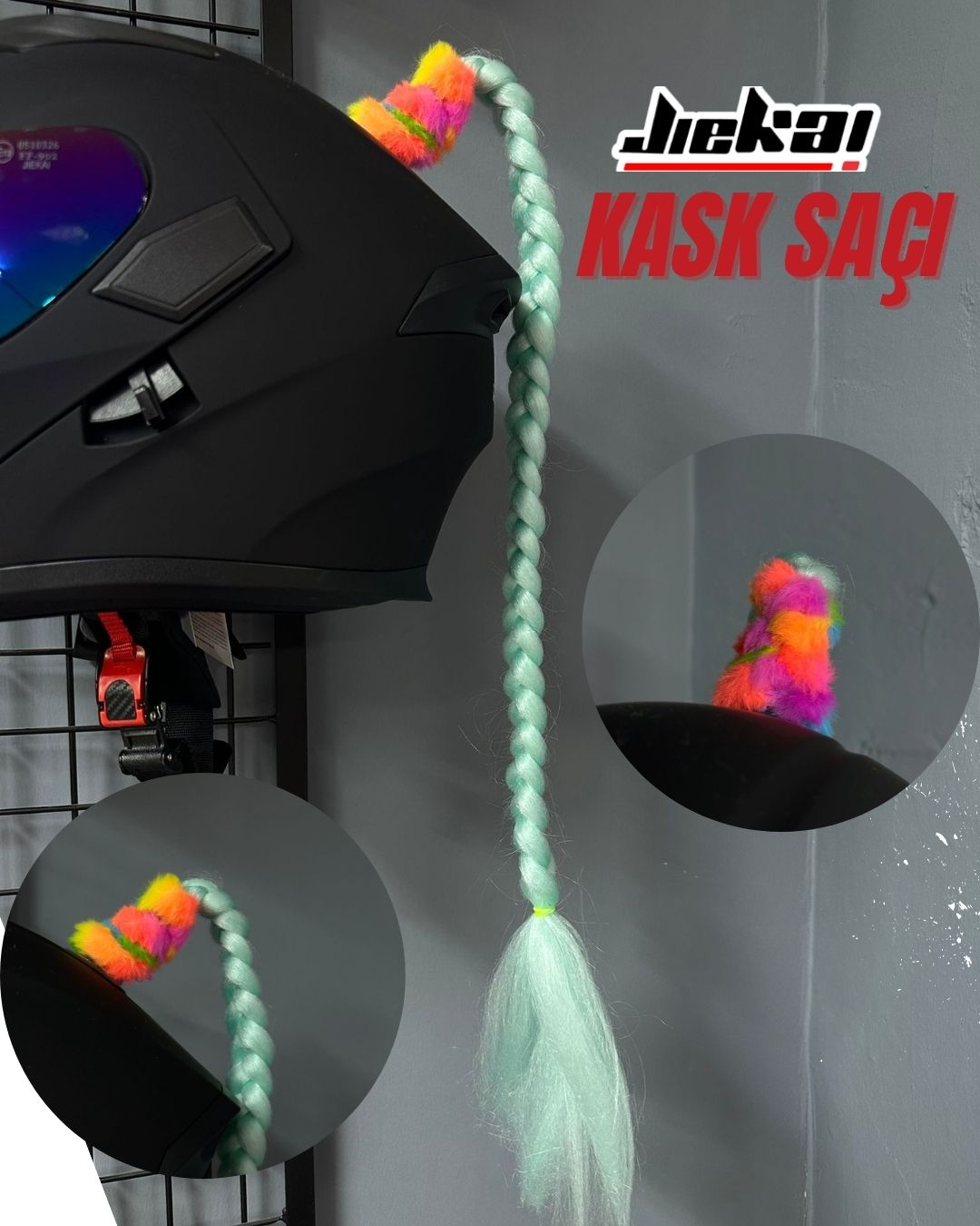 JİEKAİ KASK SAÇI SU YEŞİLİ RENK DÜZ ÖRGÜ MODEL-16