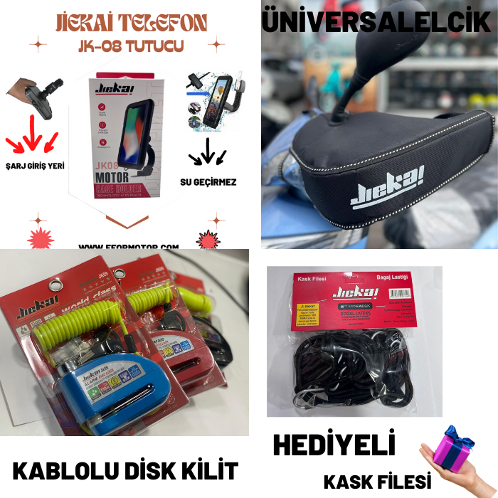 MOTOSİKLET ELCİK+DİSK KİLİT+KAPAKLI TELEFON TUTUCU +KASK FİLESİ