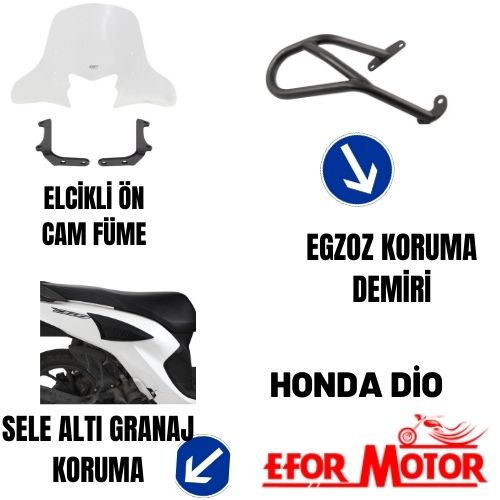 HONDA DİO KOMBİN ÜRÜN ÖN CAM KORUMA DEMİR SELE ALTI KORUMA