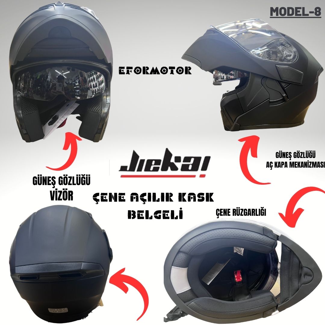 JİEKAİ ÇENE AÇILIR KASK MAT SİYAH 