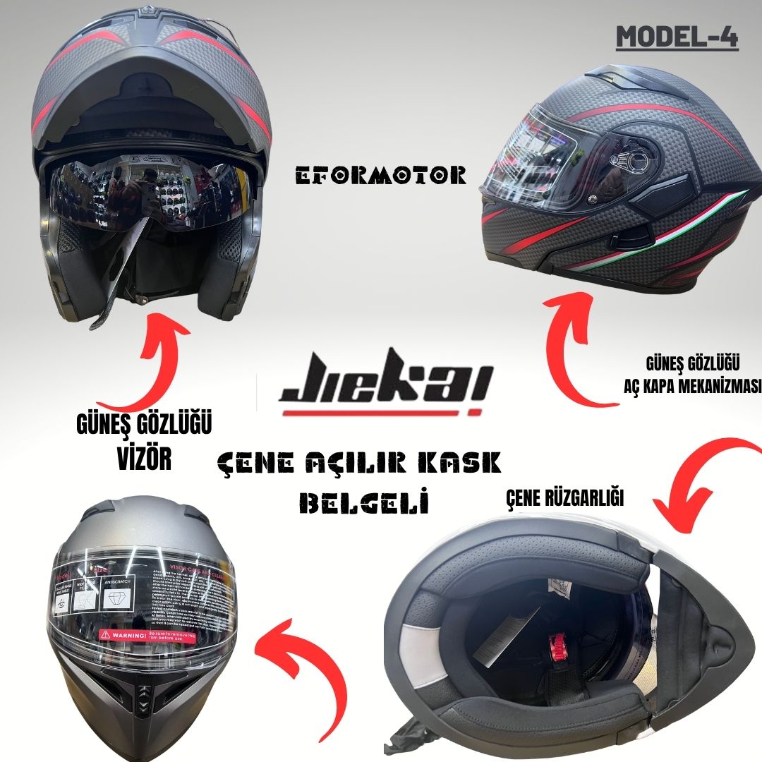JİEKAİ ÇENE AÇILIR KASK RED CARBON