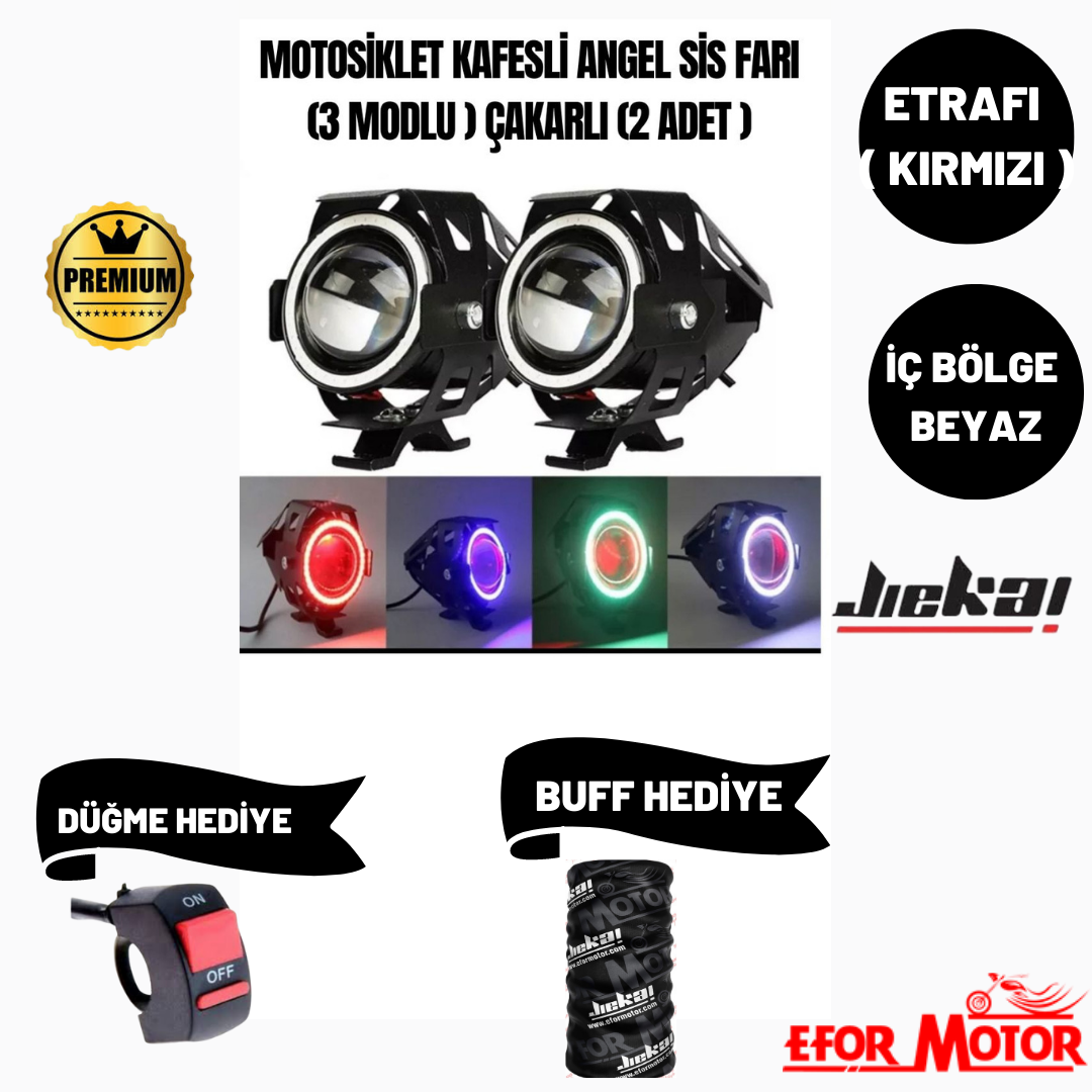 Motosiklet kafesli sis farı angel mavi 3 modlu