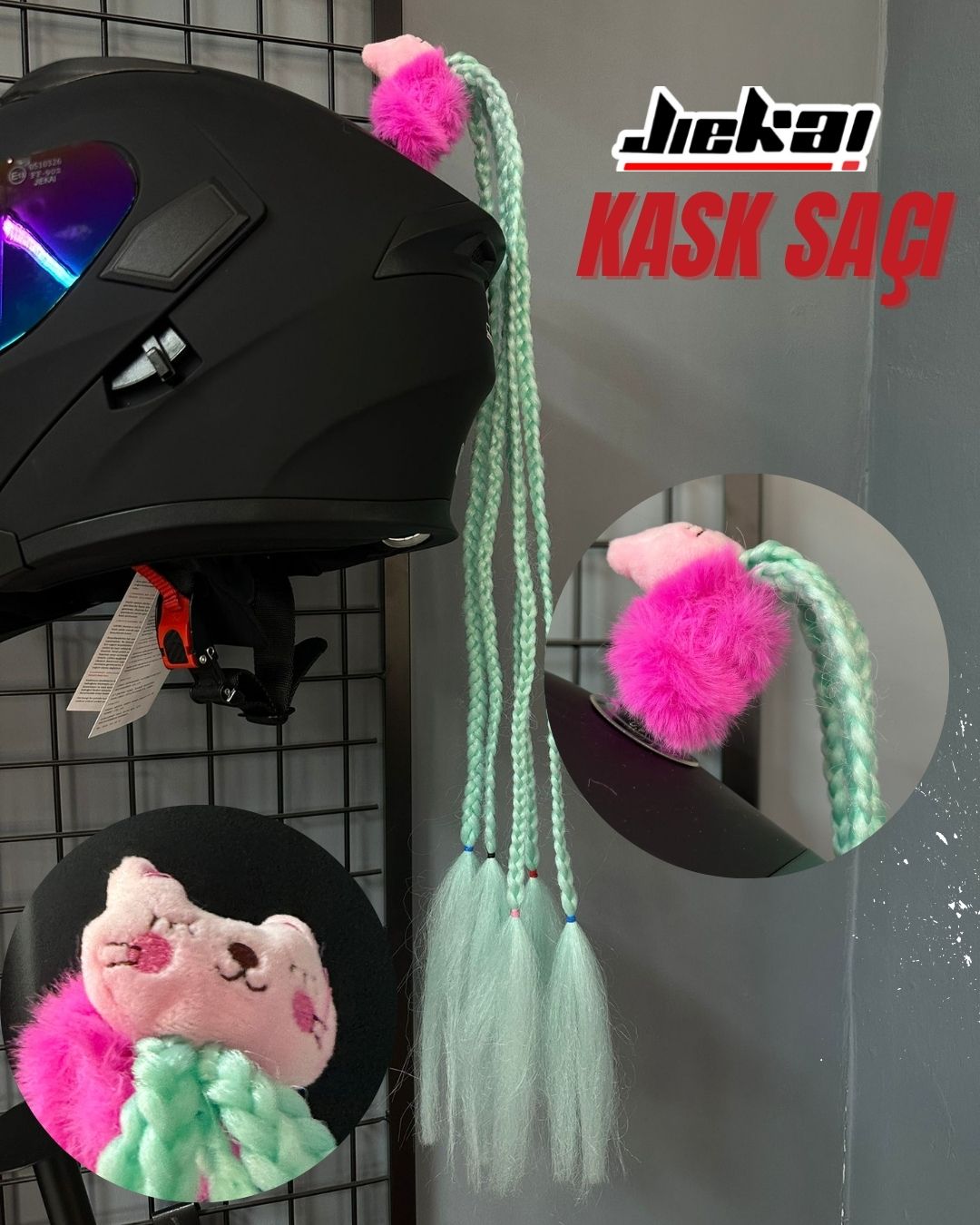 JİEKAİ KASK SAÇI TOKALI SU YEŞİLİ RENK AFRİKA ÖRGÜ MODEL-13