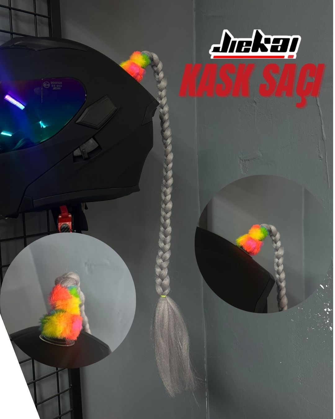 JİEKAİ KASK SAÇI GRİ RENK DÜZ ÖRGÜ MODEL-05