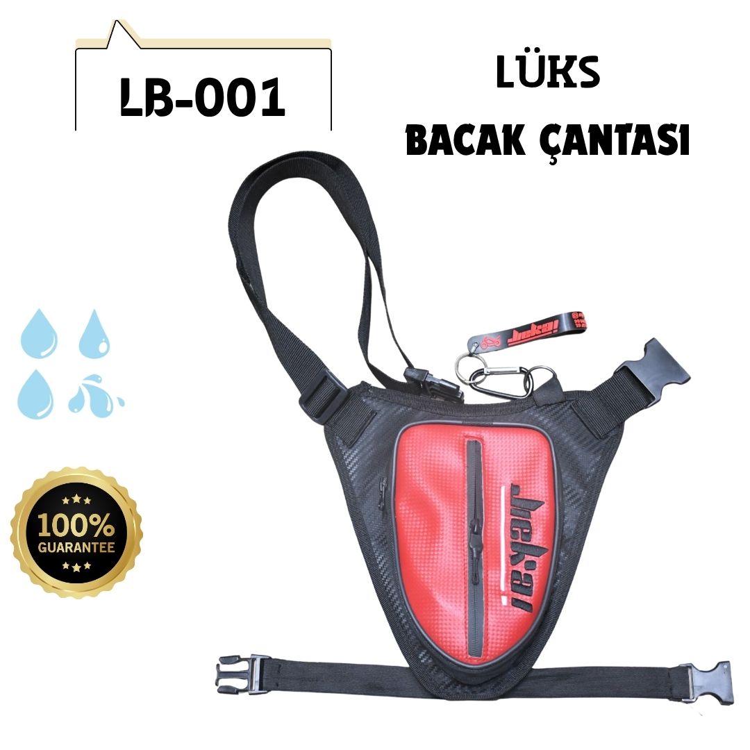 JİEKAİ LB-001 MOTORCU BACAK ÇANTASI * KIRMIZI KARBON KUMAŞ * SİYAH NAKIŞ * ( ANAHTARLIK HEDİYE )