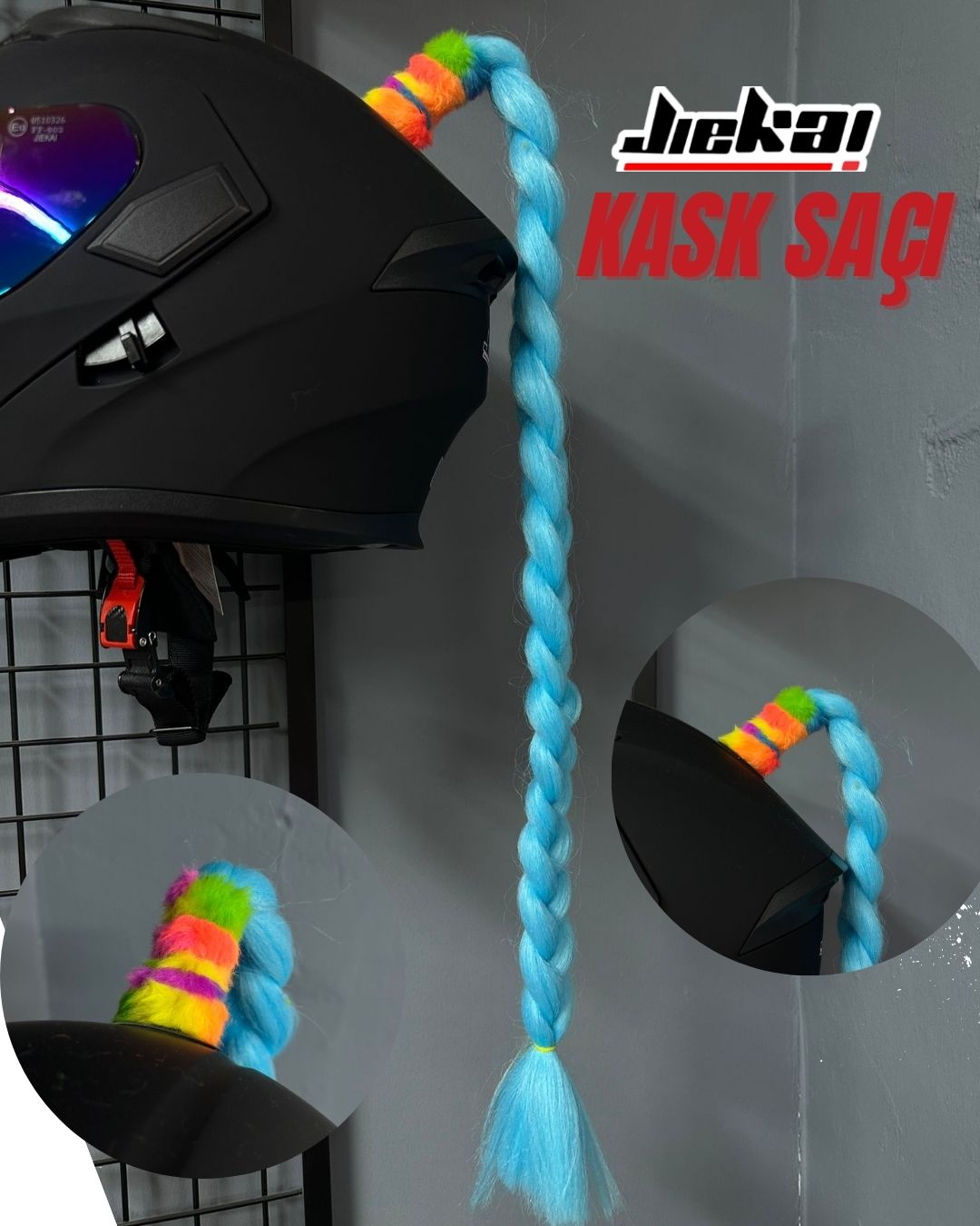 JİEKAİ KASK SAÇI MAVİ RENK DÜZ ÖRGÜ MODEL-06