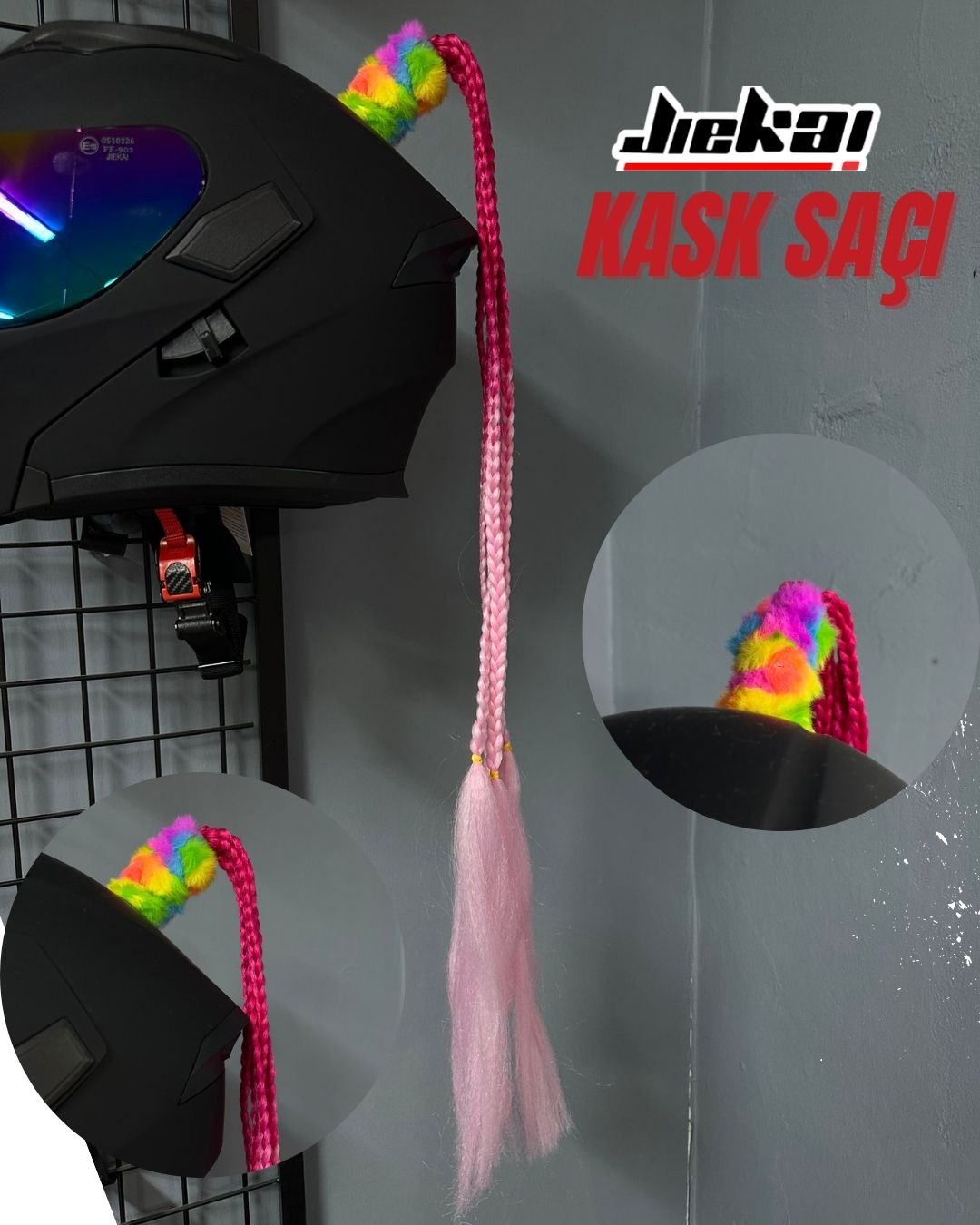 JİEKAİ KASK SAÇI GEÇİŞLİ PEMBE RENK AFRİKA ÖRGÜ MODEL-13