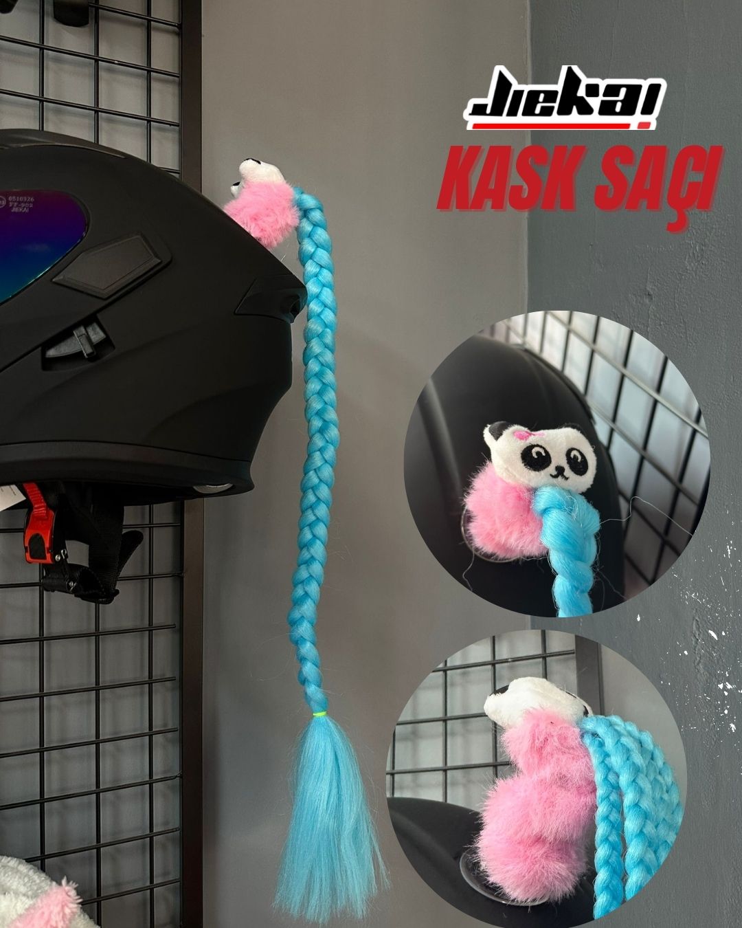 JİEKAİ KASK SAÇI TOKALI MAVİ RENK DÜZ ÖRGÜ MODEL-08