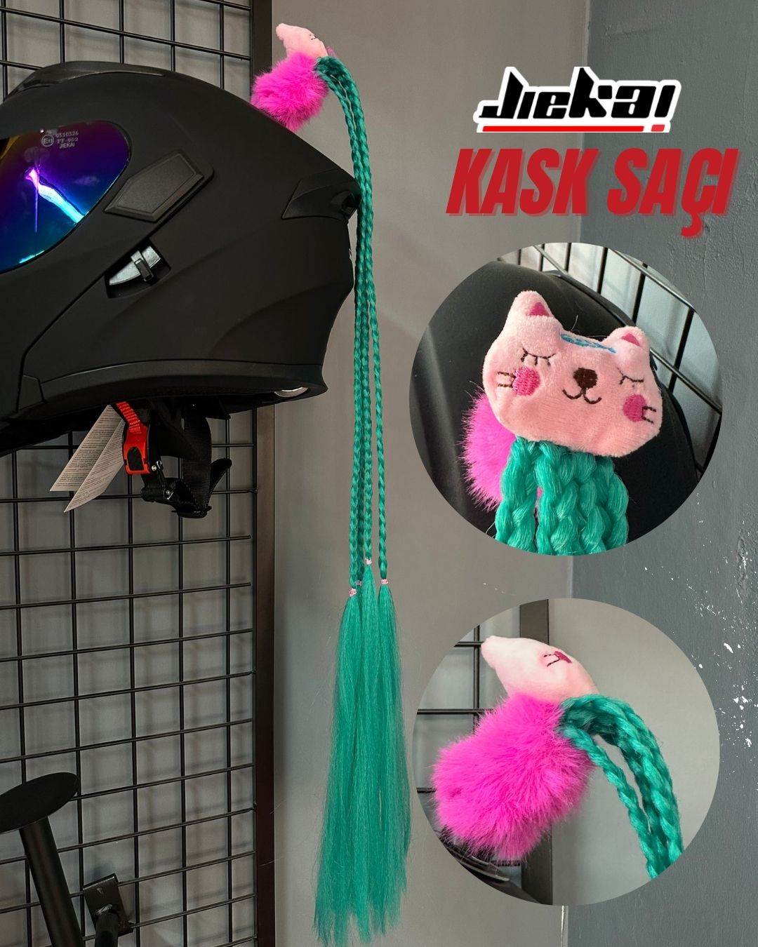 JİEKAİ KASK SAÇI TOKALI YEŞİL RENK AFRİKA ÖRGÜ MODEL-07