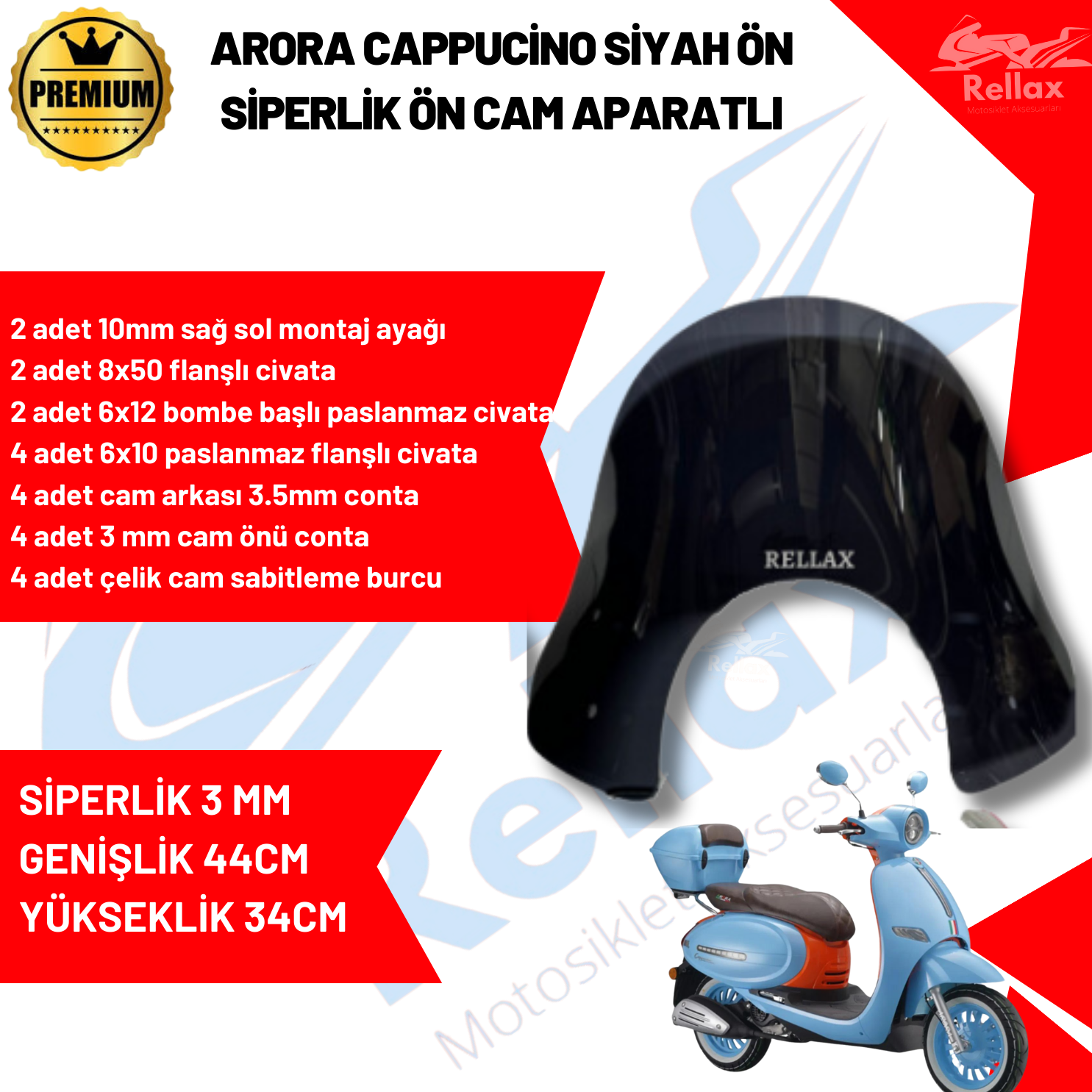 RELLAX ARORA  CAPPUCİNO SİYAH ÖN SİPERLİK ÖN CAM ALTTAN APARATLI