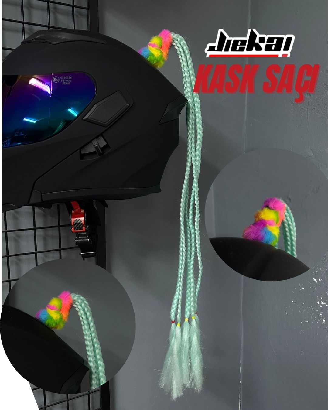 JİEKAİ KASK SAÇI SU YEŞİLİ RENK AFRİKA ÖRGÜ MODEL-10