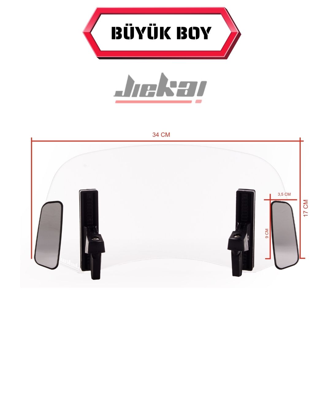 Jiekai DBS007 Dikiz aynalı  Universal Çift Bağlantılı Asansörlü Deflektör Şeffaf  *34 X 17
