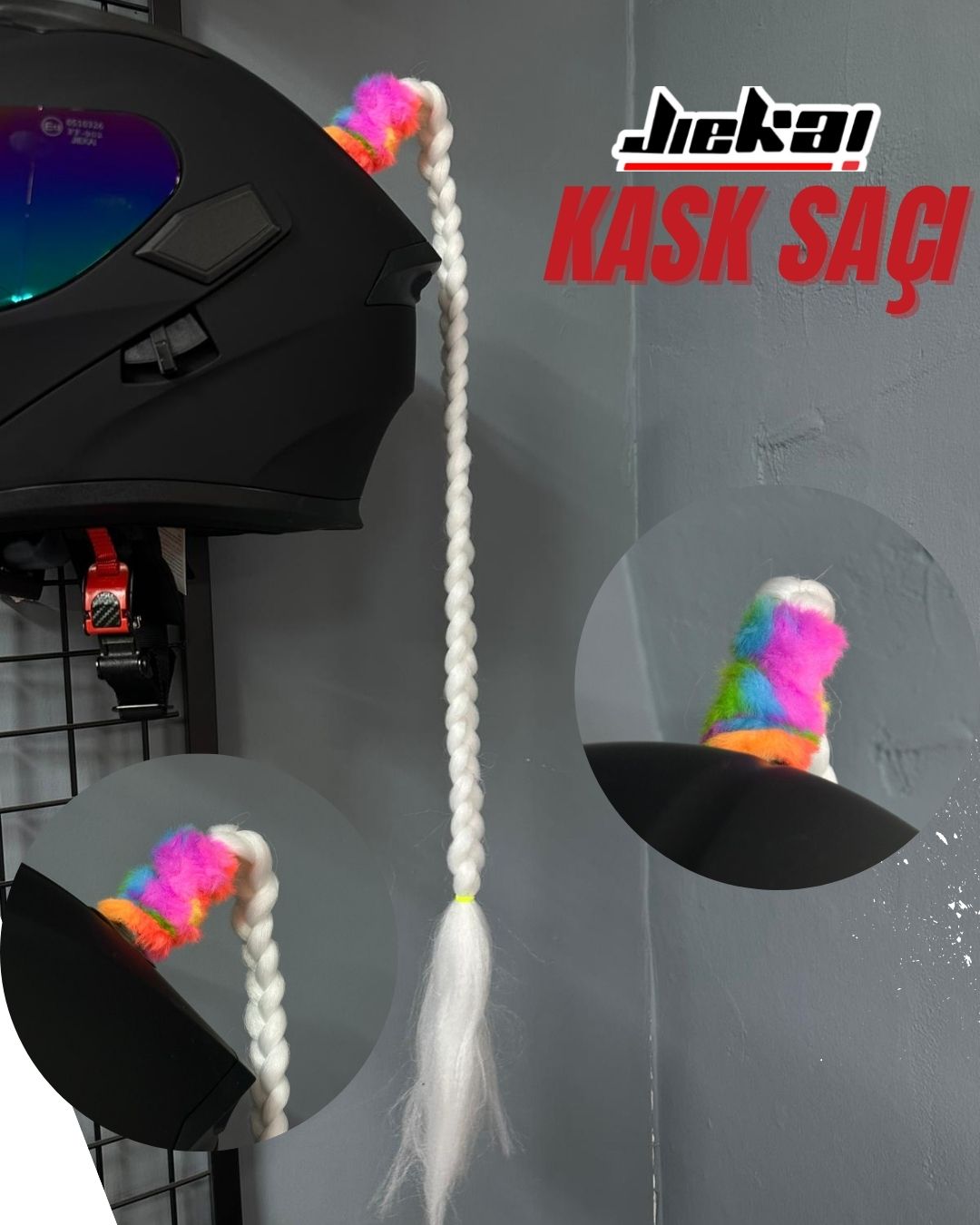 JİEKAİ KASK SAÇI BEYAZ RENK DÜZ ÖRGÜ MODEL-01