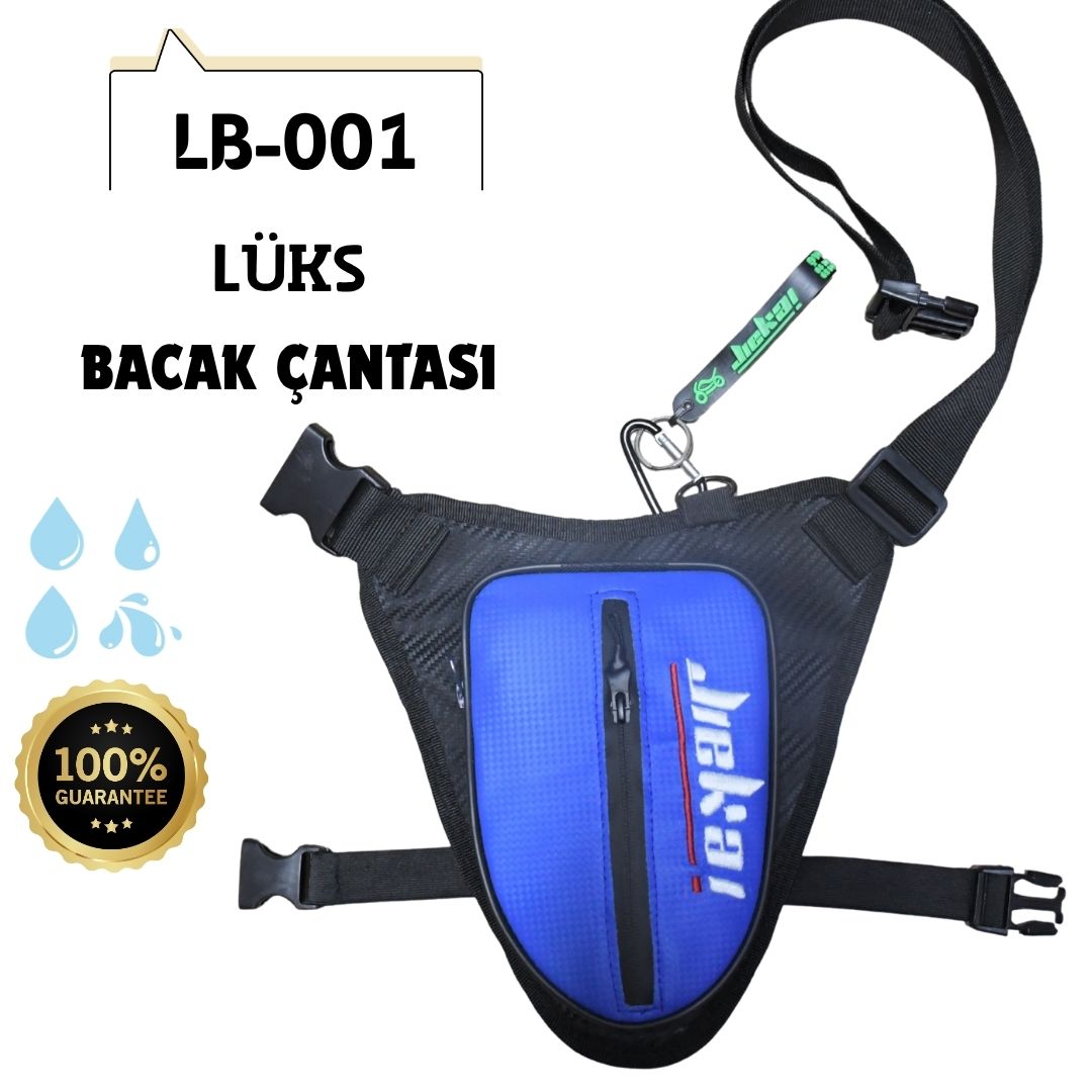 JİEKAİ LB-001 MOTORCU BACAK ÇANTASI * MAVİ KARBON KUMAŞ * BEYAZ NAKIŞ * ( ANAHTARLIK HEDİYE )