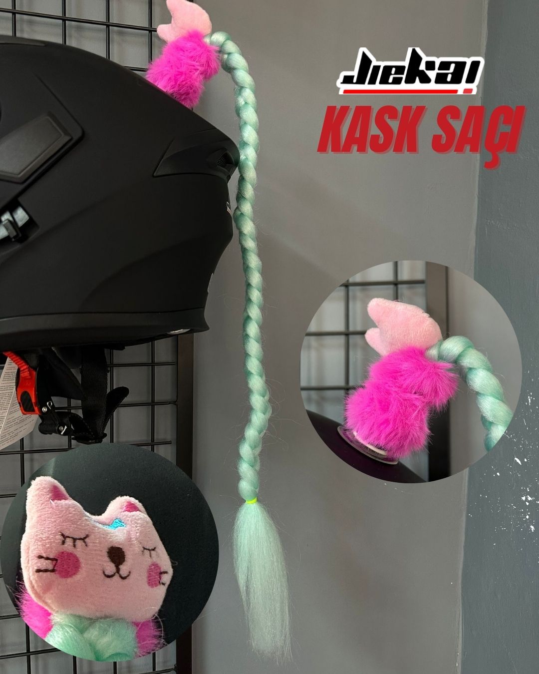 JİEKAİ KASK SAÇI TOKALI SU YEŞİLİ RENK DÜZ ÖRGÜ MODEL-10