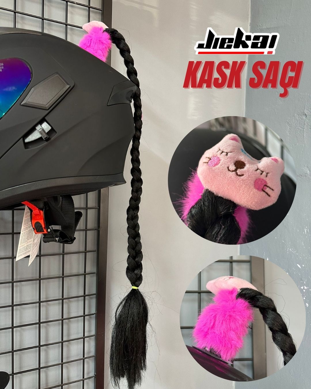 JİEKAİ KASK SAÇI TOKALI SİYAH RENK DÜZ ÖRGÜ MODEL-07